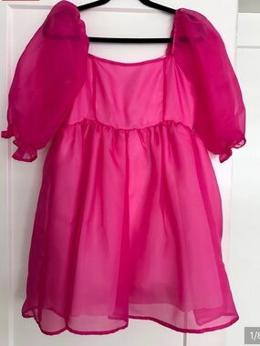Bright Fuchsia Puff Sleeve Mini Dress